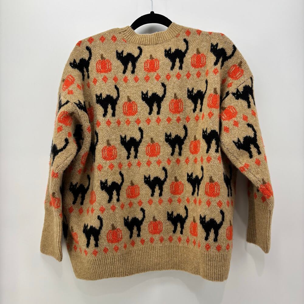 Vince Camuto Size Large Womens Sweater Black Cat Pumpkin Halloween Crewneck Fall - Picture 2 of 16